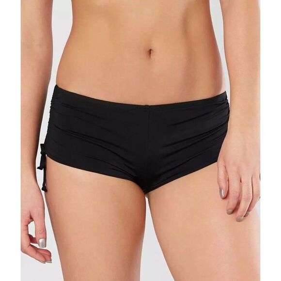 NWT Womens Buckle Hobie Hot Pants Ruched Cinch Sides Blwck Bikini Bottom  - Sz M - Picture 1 of 2